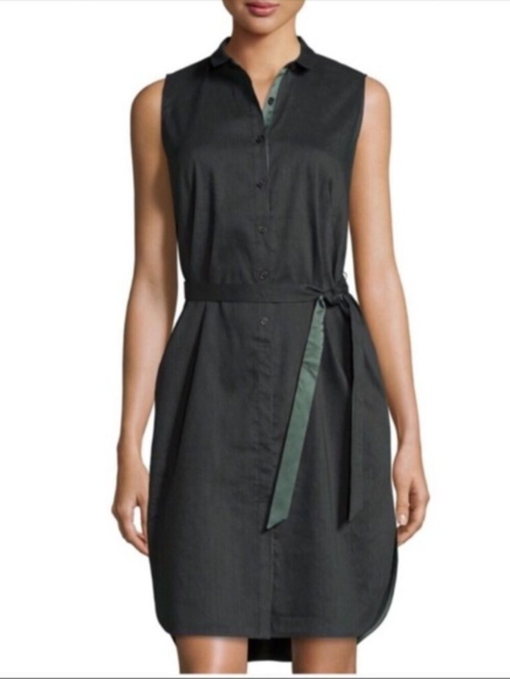 LAFAYETTE 148 Chic 16 LINEN BLEND DRESS HUNTER GREEN Sleeveless Belted Shift 18